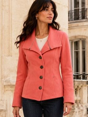 Coral Pink Wool Jacket Size 12 Tailored Fitted Blazer Princess Seam